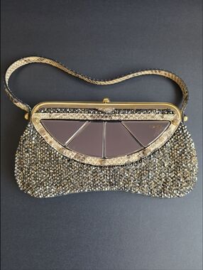 ULTRA RARE Vintage Fendi Crystal Mirror Baguette Python Trim Collector